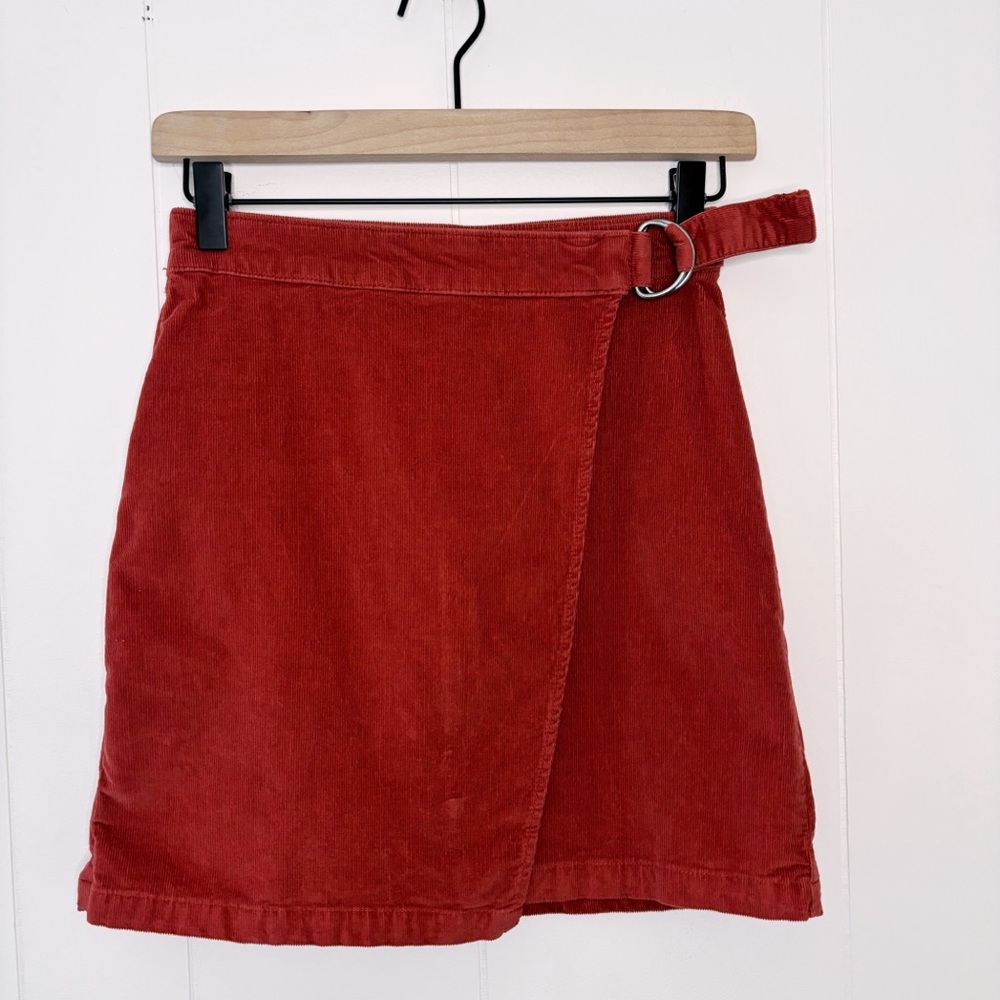 Hollister Brick Red Corduroy Wrap Mini Skirt XS